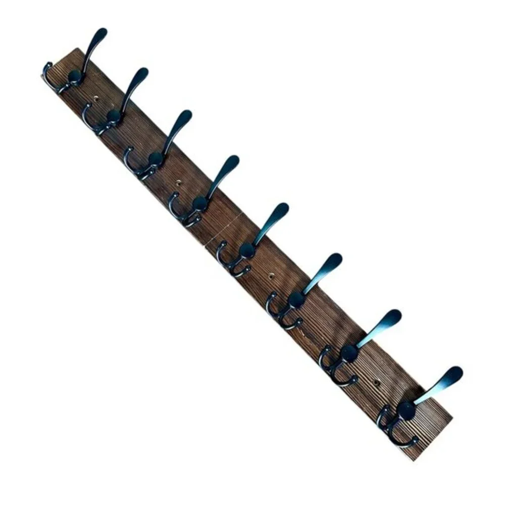 Folding Wood Wall Coat Rack Black Hooks Center Hinge 32